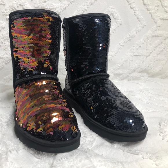 UGG Classic Short Sequin Black Boots - Women's - Picture 3 of 7